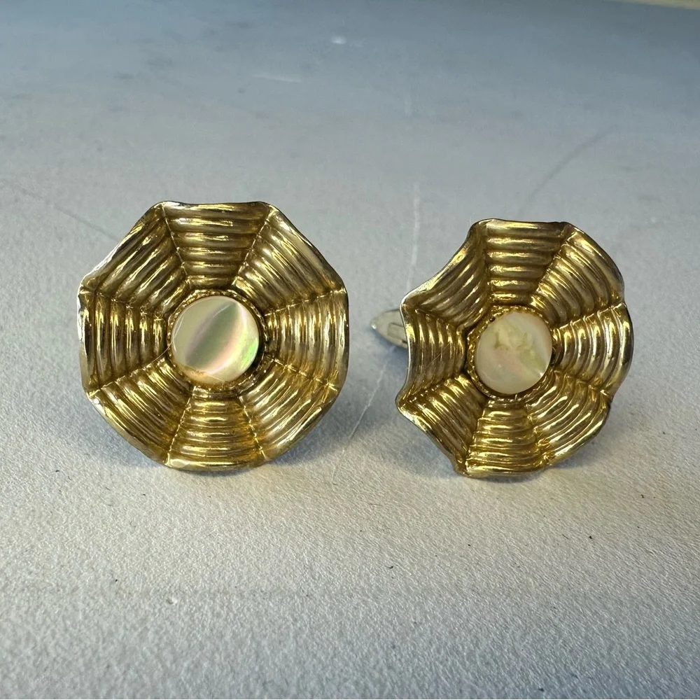 Vintage Cufflinks Scallop Design with iridescent embellishment
